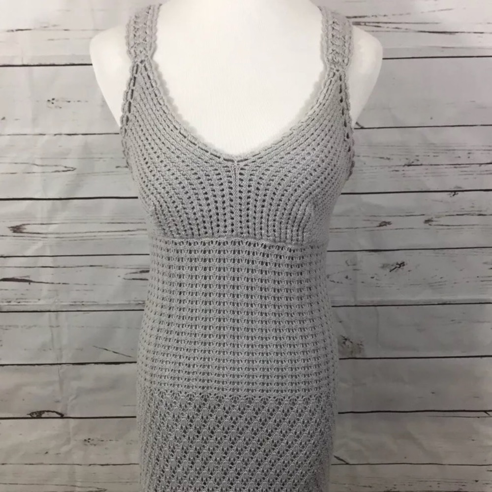 Athleta Light Gray Crochet Knit Mini Dress